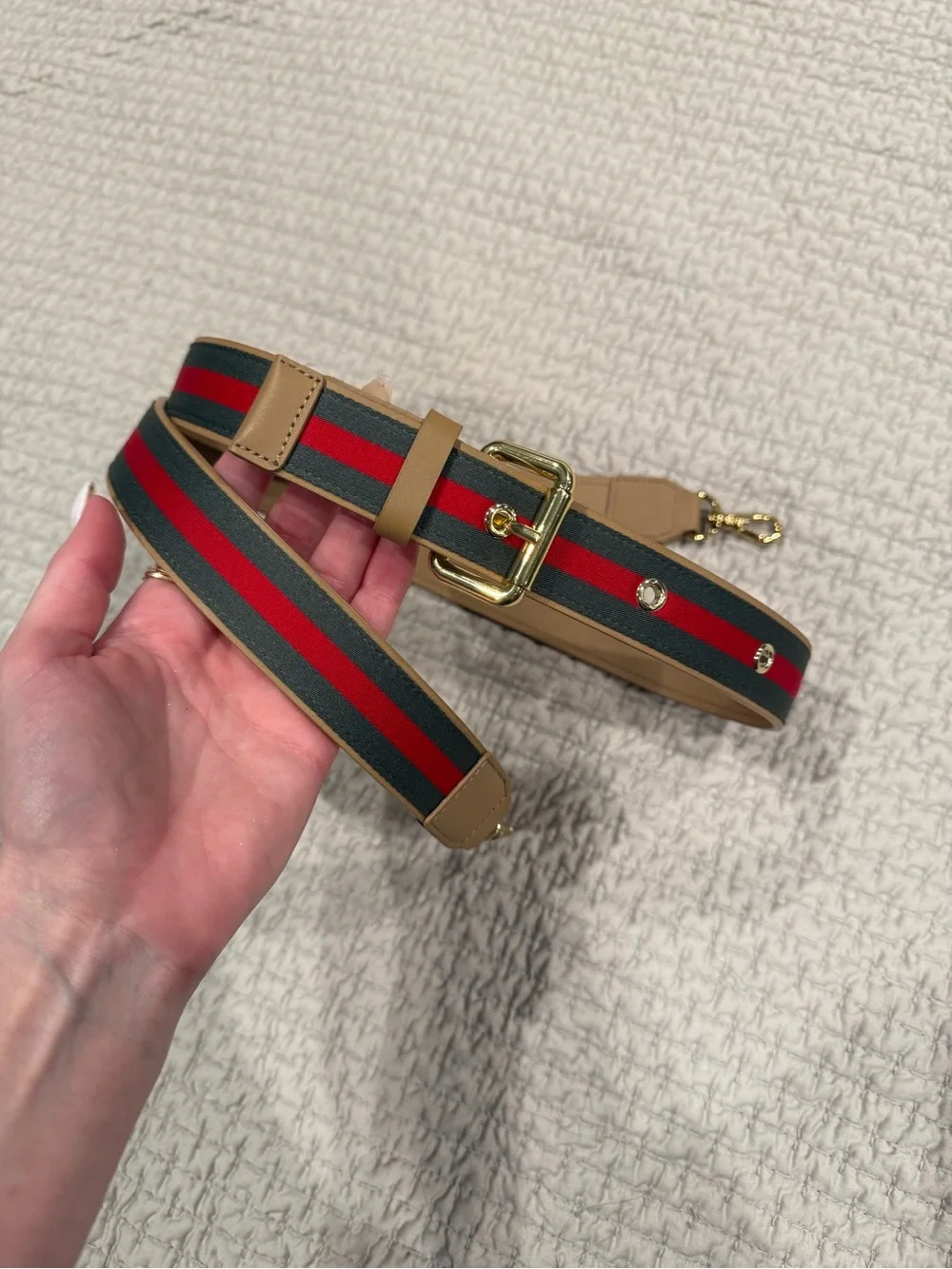 Bandolier Green and Red Stripe Crossbody Strap - Picture 2 of 3